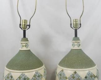 133 - Pr Quartite & Mosaic Diamond Lamps 29" You are buying a used as-is electric/electronic item. We do not guarantee all components are present, and if it is not expressly stated, it is untested.