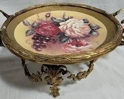 731 - Porcelain Inset Elevated Plate w/ Ormolu 7x17.5x9