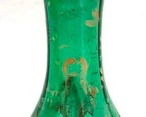 2355 - Green Art Glass Vase w/ Overlay 9.5"