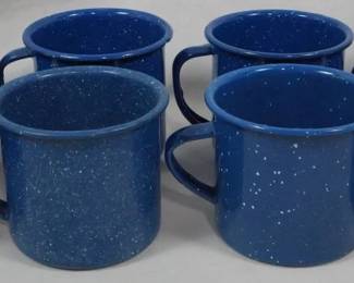 219 - 8 Blue Speckled Enamelware Mugs 3.5"