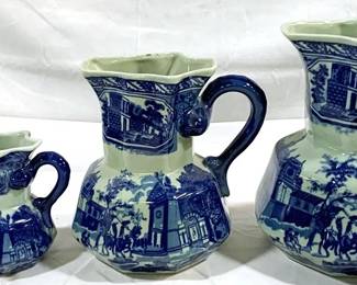 2471 - 4 Graduated Ironstone Pitchers 10", 8.5", 5", 4"