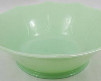 82 - Jadeite Handled Bowl 3x9.5x8.5, uranium glass