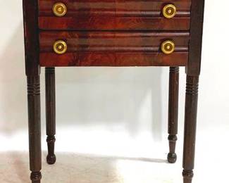 1305 - Sheraton Figured Walnut 2 Drawer Table turned leg 29 x 23 x 16