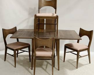 1394 - Broyhill Saga Mid Century 5pc Dining Table Set drop side table w/ 2 leaves 30 x 40 x 28 (opens to 64 + 24 with both leaves) 1 arm & 3 side chairs