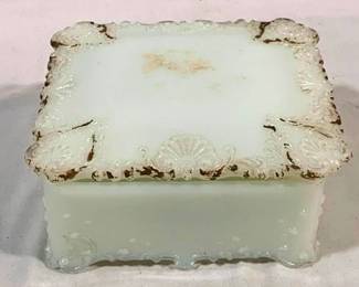 2485 - Antique Milk Glass Dresser Box 5 x 5 x 2.75