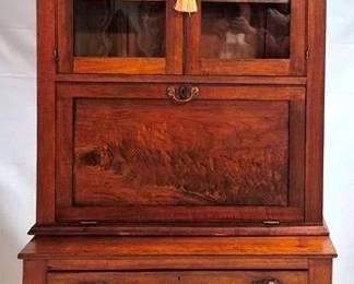 106x - 2-Piece Walnut Victorian Bookcase Top Secretary w/ key 84 x 38 x 18