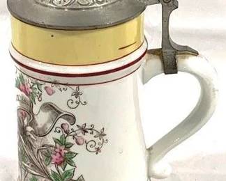 2151 - Vintage German Beer Stein w/ lid 9" tall