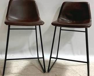 1407 - Pair Decorative Counter Stools, Brown Black Metal Base 34 x 18 x 18