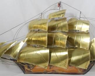 135 - C Jere Style Brass Ship Wall Sculpture 25x53