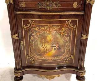8905 - French Marble Top Vitrine w/ Brass Ormolu 40" x 37" x 18" One Door, One Drawer