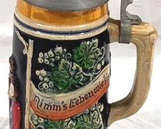 2140 - Vintage German Beer Stein w/ lid 9" tall