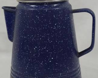 196 - Blue Speckled Enamelware Coffeepot 10"