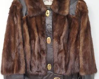 8109 - Bensky Furs - Vintage Fur Jacket w/ Leather trim sz: M-L (unmarked)