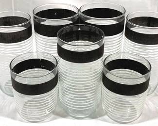 2018 - Vintage Libbey Glasses, Black & White Stripes mismatched set - qty 7 6", 5.5" & 4" tall