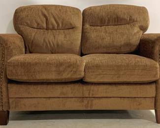 1272 - ECI Living Room Brown Chenille Loveseat/Sleeper nail head trim 37 x 54 x 36