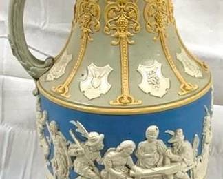 2127 - Vintage Villeroy & Boch German Beer Stein w/ lid 16" tall - cracked bottom - Mettlach #2085