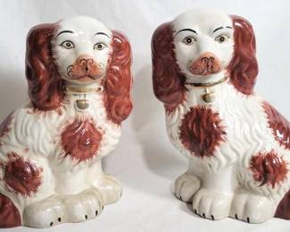 7180 - Pair of Red & White Staffordshire Dogs 12" tall