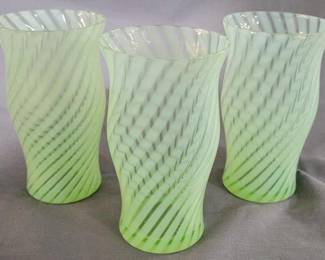 65 - 3 1939 Fenton Swirl Optic Uranium Tumblers 5.5"