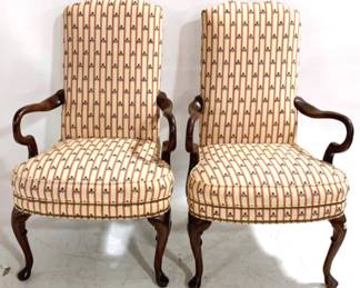9713 - Pair Queen Anne Chairs - 42" x 26" x 32" AS-IS - Arm Crack (picture attached)