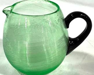 2350 - Steuben Green & Blue Handle Swirl Pitcher 5.25 x 6.5 - uranium glass