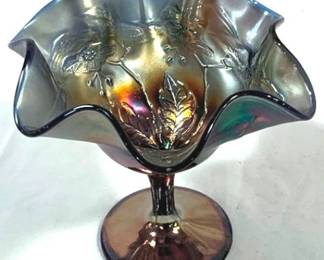 2386 - Fenton Birds & Cherries Carnival Compote 5.25"