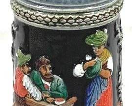 2174 - Vintage German Beer Stein w/ lid 9" tall - signed
