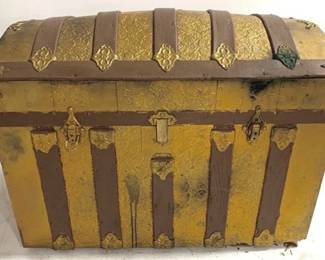 8900 - Gold Painted Wood Trunk - 20" x 30" x 19"