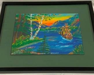 2693 - "Harbor of Dreams" Oil on Board, Bertha Hillmann 18 x 15