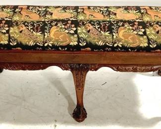 9757 - Chippendale Animal Motif Claw Foot Bench 20" x 41" x 20"
