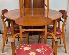3002 - Lane Copenhagen Mid-Century 5pc Dinette Set Table with 2 leaves 30 x 44 (opens to 68 with leaves) 2 arm & 2 side chairs 34 x 23 x 23