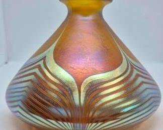 4064 - Erwin Eisch Peacock Feather Signed Art Glass Vase Signed Erwin, Artist Proof SDPYB 1.82.7 5.5 X 7