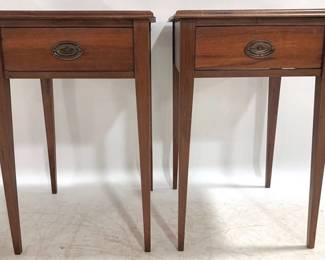1006 - Pair Mahogany 1 Drawer Tapered Leg Stands 28.5 x 18 x 18
