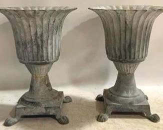 1369 - Matching Pair Cast Iron Urns 23 x 17