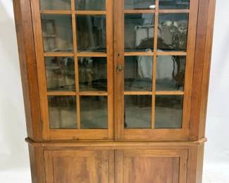 3072 - 19th Century Walnut Corner Cupboard Individual Glass lites 84 x 52 x 37