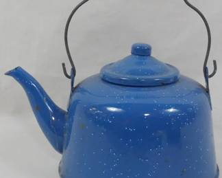 208 - Blue Speckled Enamelware Kettle 9.5"
