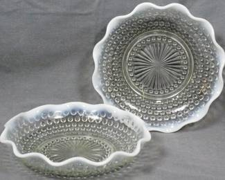 228 - 2 Moonstone Hobnail Bowls 1.5x8"