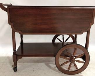 1012 - HenKel Harris Mahogany Inlaid Tea Cart Drop Side with drawer 28 x 32 x 19 (opens to 37")