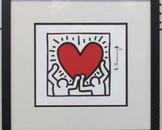 9111 - FIGURES WITH HEART PRINT PLATE SIGN BY KEITH HARIN 21 X 20.5