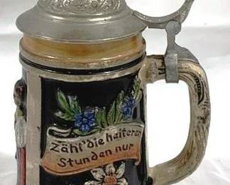 2136 - Vintage German Beer Stine w/ lid 7.5" tall
