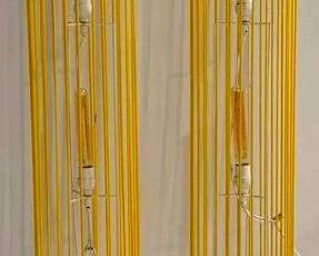 1367 - Pair Lemon Yellow Light Fixtures, 48" tall working condition, 8" diameter You are buying a used as-is electric/electronic item. We do not guarantee all components are present, and if it is not expressly stated, it is untested.