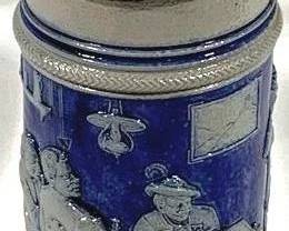 2162 - Vintage Salt Glazed German Beer Stein w/ lid 9.5" tall