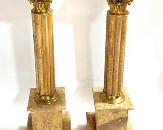 9651 - Pair Corinthian Column Marble Plant Stands 41" x 10" x 10"