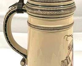 2089 - Vintage Hauber & Reuther German Beer Stein w/lid 18" tall - 3L - i77