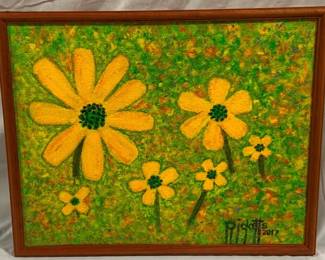 2686 - "Field of Yellow Flowers" #769 Acrylic D. Ricketts 21 x 17