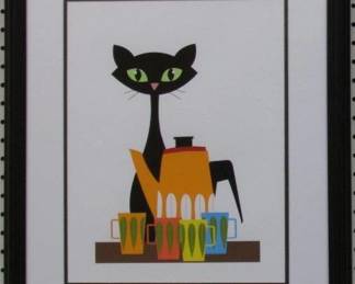 9121 - CAT AND COFFEE PRINT 18.5 X 21.5