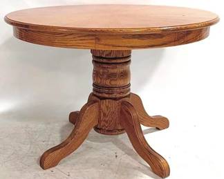 1208 - Round Oak Pedestal Base Dining Table 30 x 42