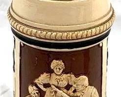 2167 - Vintage German Beer Stein w/ figural lid 9.5" tall