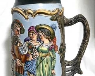 2124 - Vintage German Beer Stein w/ lid (lid repaired) 21.5" tall (lid has been repaired) - 4.5L