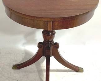 2517 - Mahogany Duncan Phyfe Drum Table 27" x 24" Brass toe claw feet