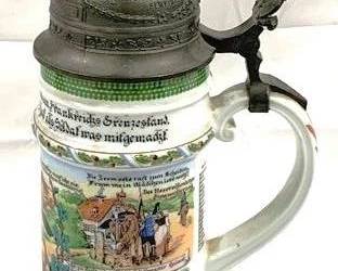 2153 - Vintage Kaiser German Beer Stein w/ figural lid 13" tall